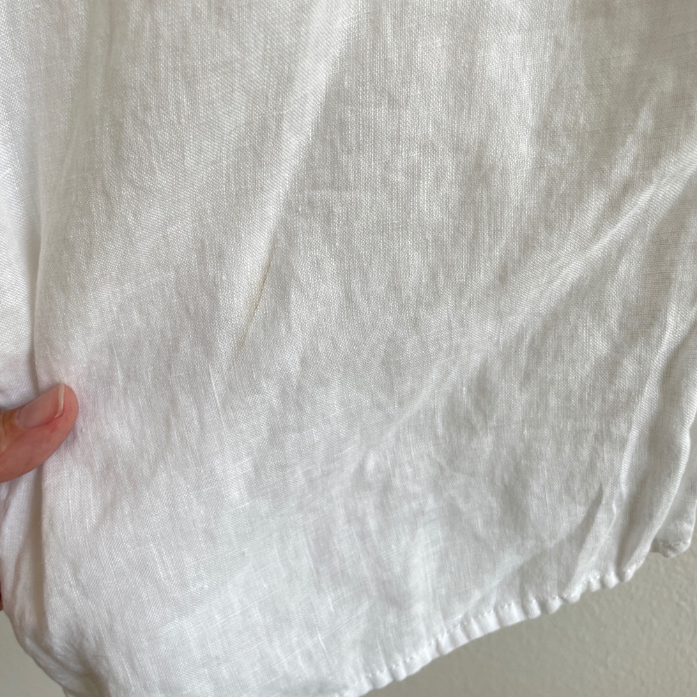 Tahari Tunic Women Small White 100% Linen Longline Button Down Shirt Roll Tab - Picture 5 of 9